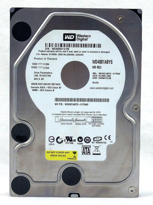 WD4001ABYS Western Digital RE2 400GB 7200RPM 3Gbps 3.5" SATA Hard Drive