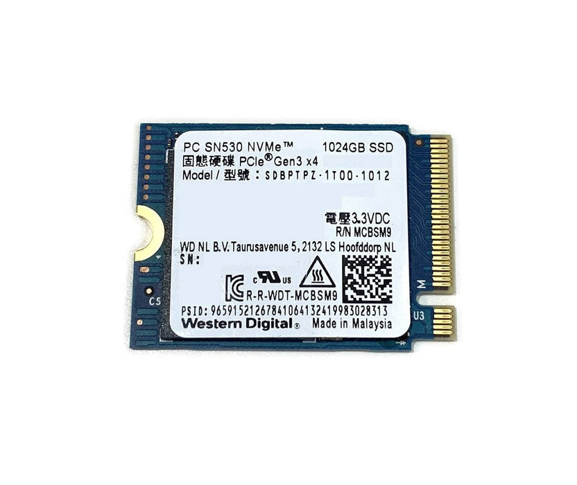 Western Digital PC SN530 1TB PCI-Express 3.0 x4 NVMe (v1.4) 3D-NAND TLC M.2 2230 Solid State Drive (SSD) - SDBPTPZ-1T00