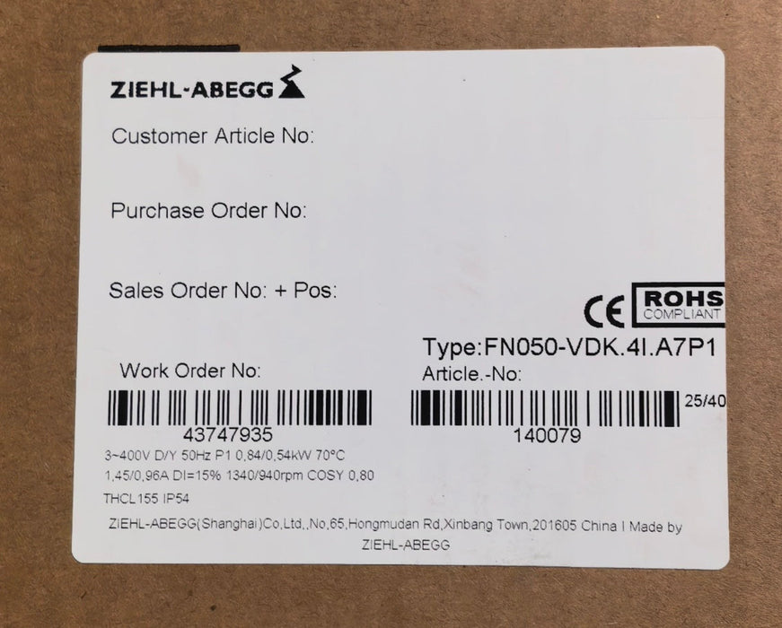 FN050-VDK.4I.A7P1 ZIEHL-ABEGG Axial Fan 3~400V Dual-Speed Industrial Cooling Solution