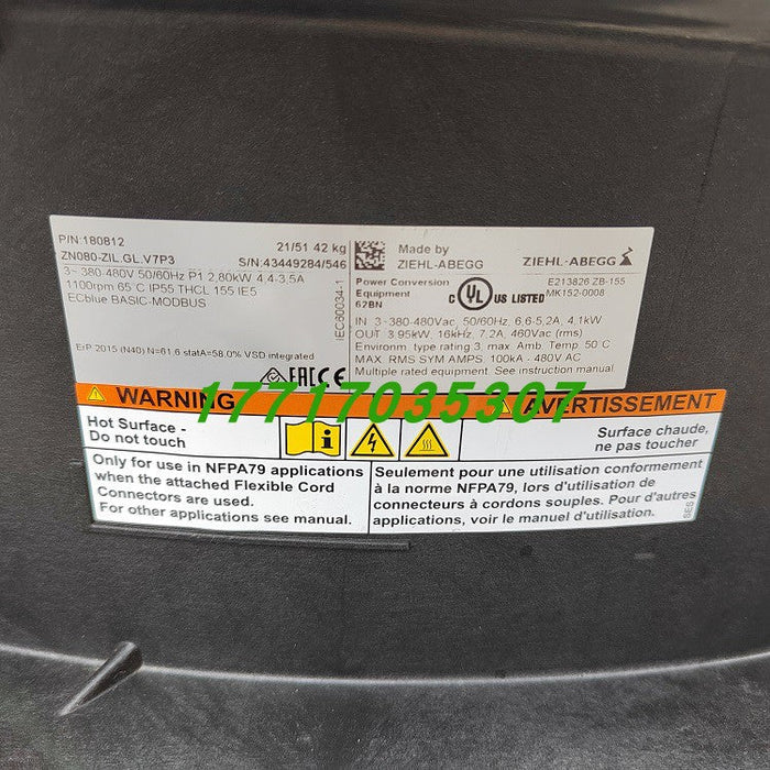 ZN080-ZIL.GL.V7P3 ZIEHL-ABEGG Axial Fan 380/480V Heavy-Duty Industrial Cooling Solution