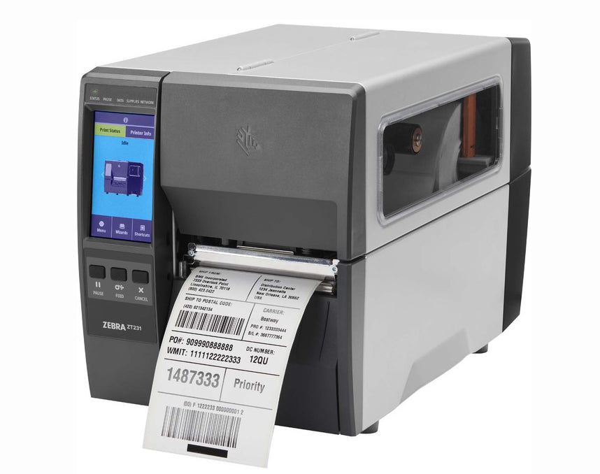 Zebra ZT231 203 dpi 12 ips USB, Bluetooth, Ethernet, Serial Thermal Transfer Desktop Industrial Barcode Label Printer - ZT23142-T01000GA