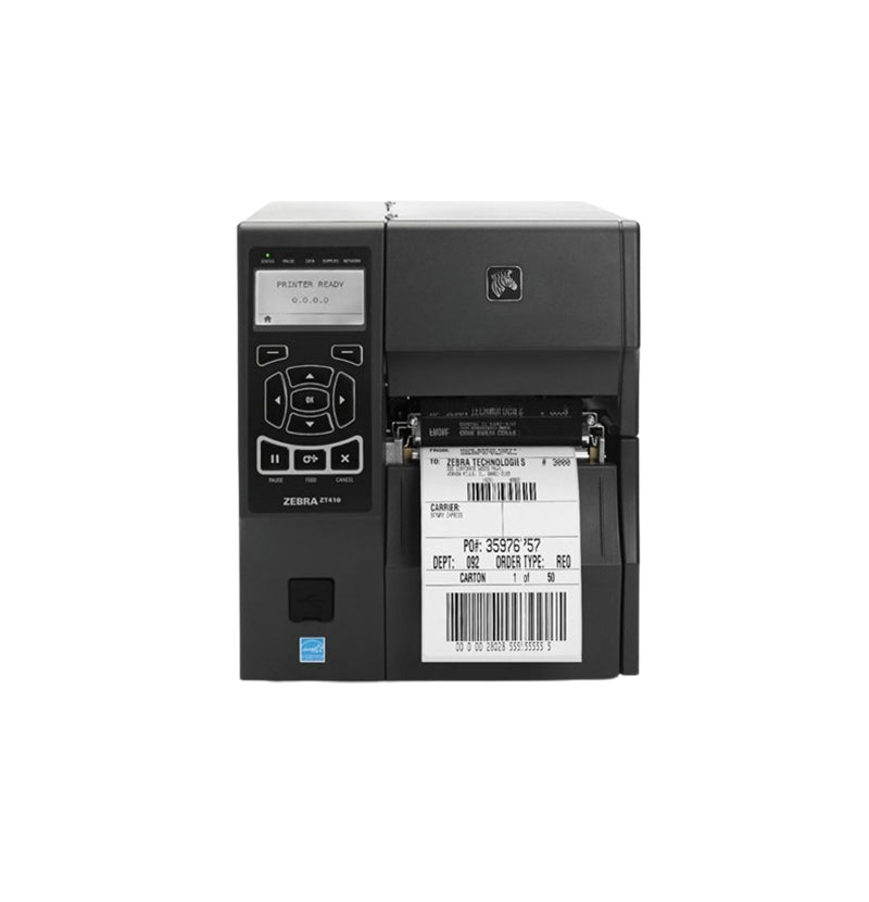 Zebra ZT410 300 dpi 14 ips USB, Bluetooth, Ethernet, Serial Rewinder LCD Display Thermal Transfer Desktop Industrial Barcode Label Printer - ZT41043-T410000Z