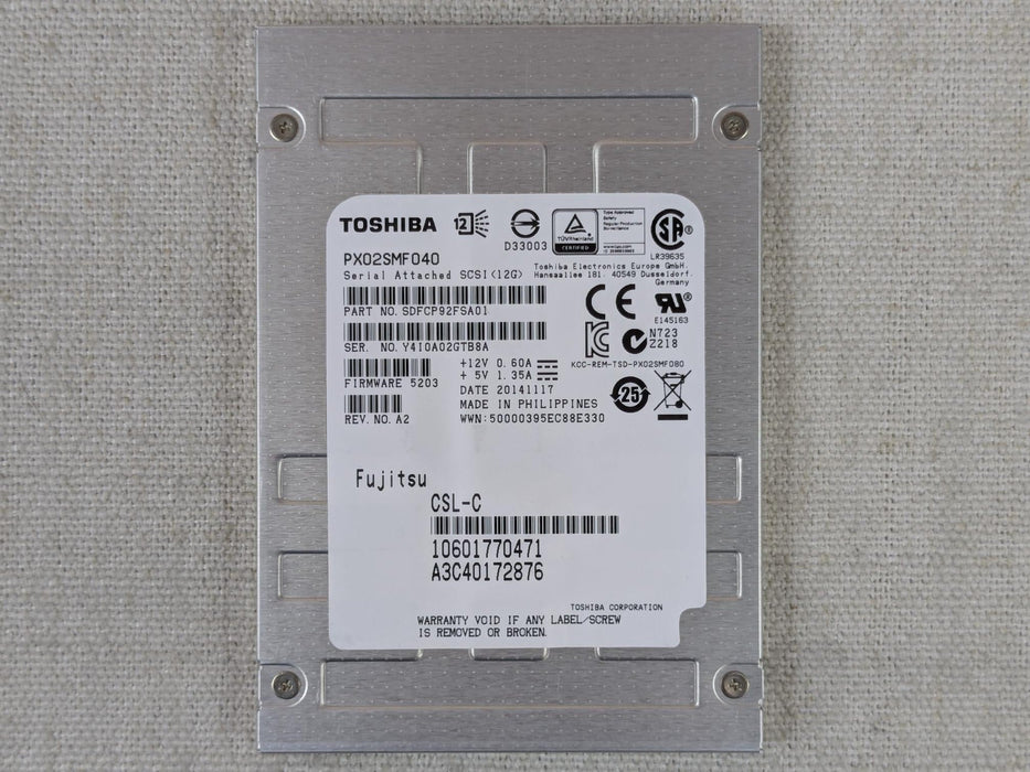 Toshiba PX02SMF040 400GB 12Gb/s 2.5” MLC SAS MU SSD Solid State Drive