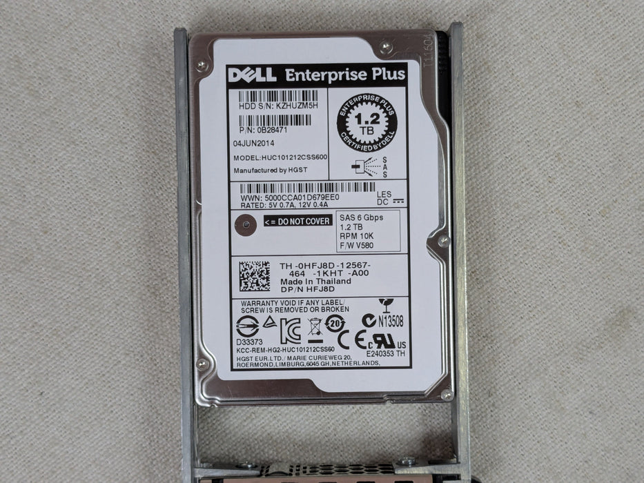 Dell EqualLogic 1.2TB 10K 6Gb/s 2.5" SAS Hard Drive HFJ8D / 0B28471 PS6100