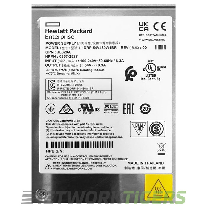 HPE Aruba JL820A CX 4100i Series PoE 54VDC 480W 100-240VAC DIN Power Supply