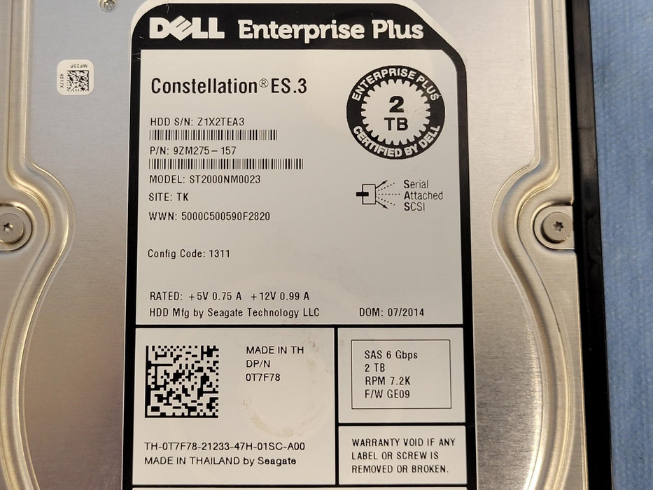 Dell EqualLogic 2TB 7.2K 64MB 3.5" NL Enterprise SAS Hard Drive T7F78