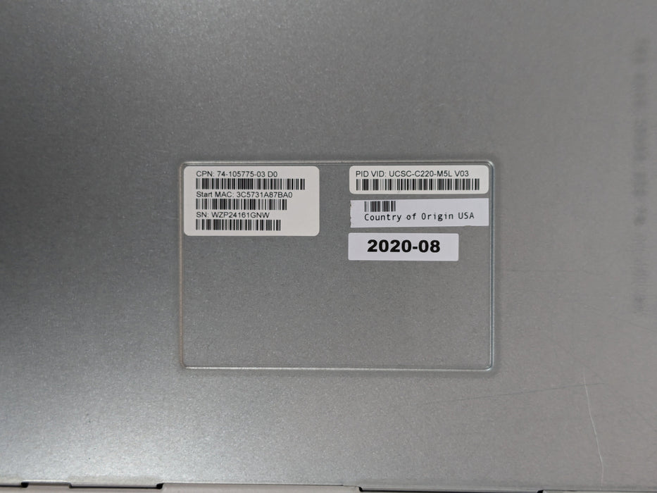 Cisco UCSC-C220-M5L Server – 2x 28C Platinum 8276 2.2GHz, 256GB, 2x 1.6TB NVMe
