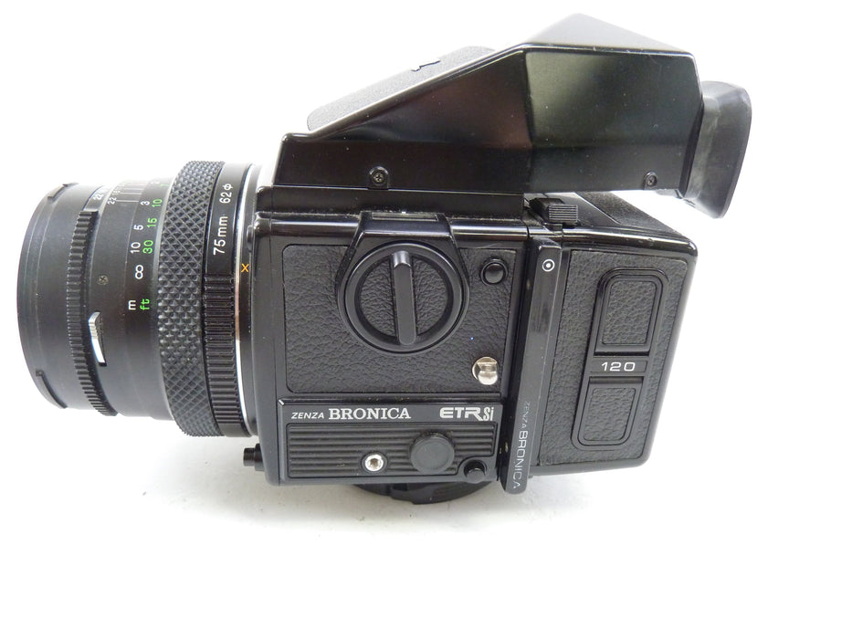Bronica ETRSi Camera Outfit with 75MM F2.8 Lens, 120 Back, and Prism Finder E