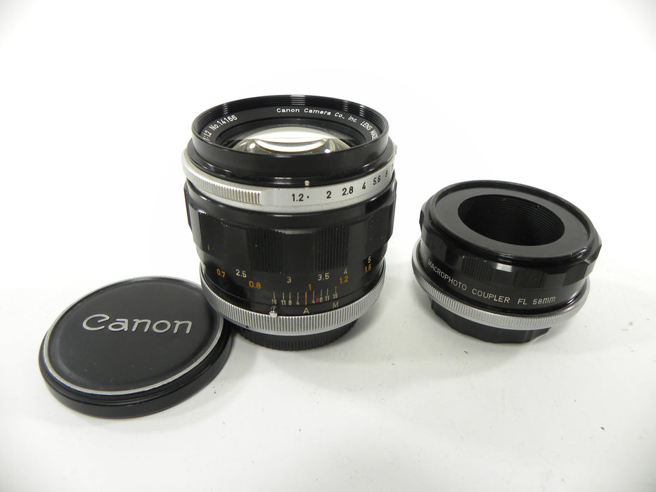 Canon FL 55mm f1.2 Lens w/Macrophoto Coupler 58mm Lens Reversal