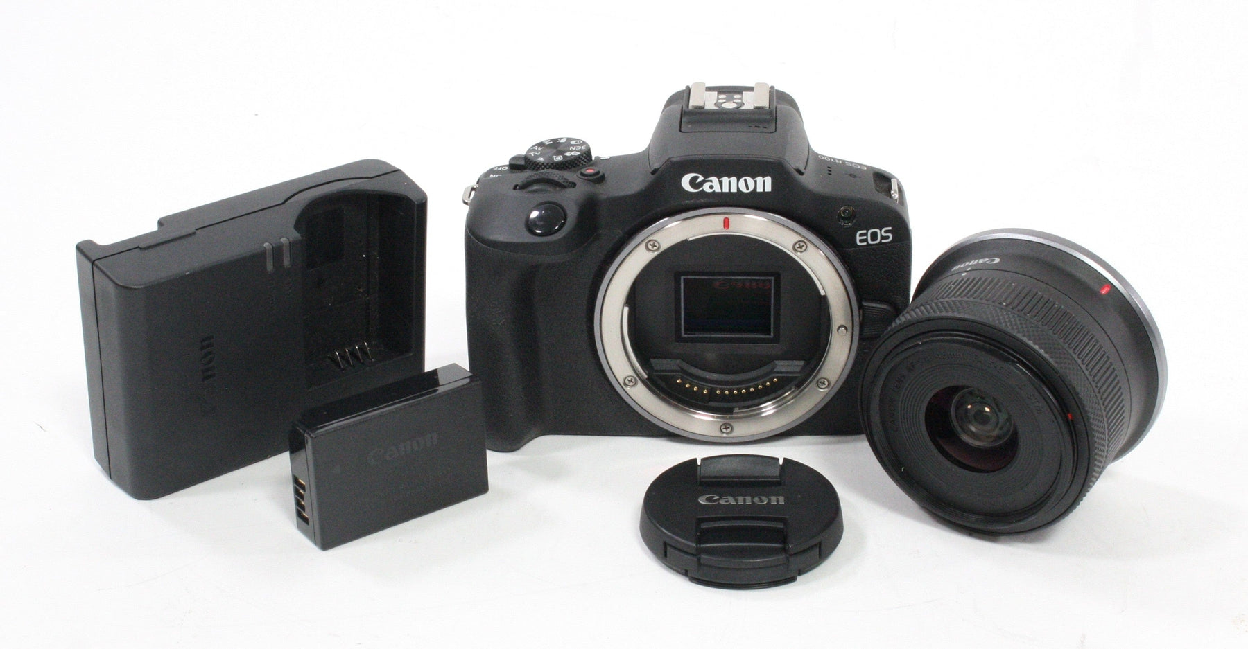 Canon R100 Mirrorless Digital Camera with 18-45mm f/4.5-5.6 IS STM Lens with Shutter Count (less than) 1,000