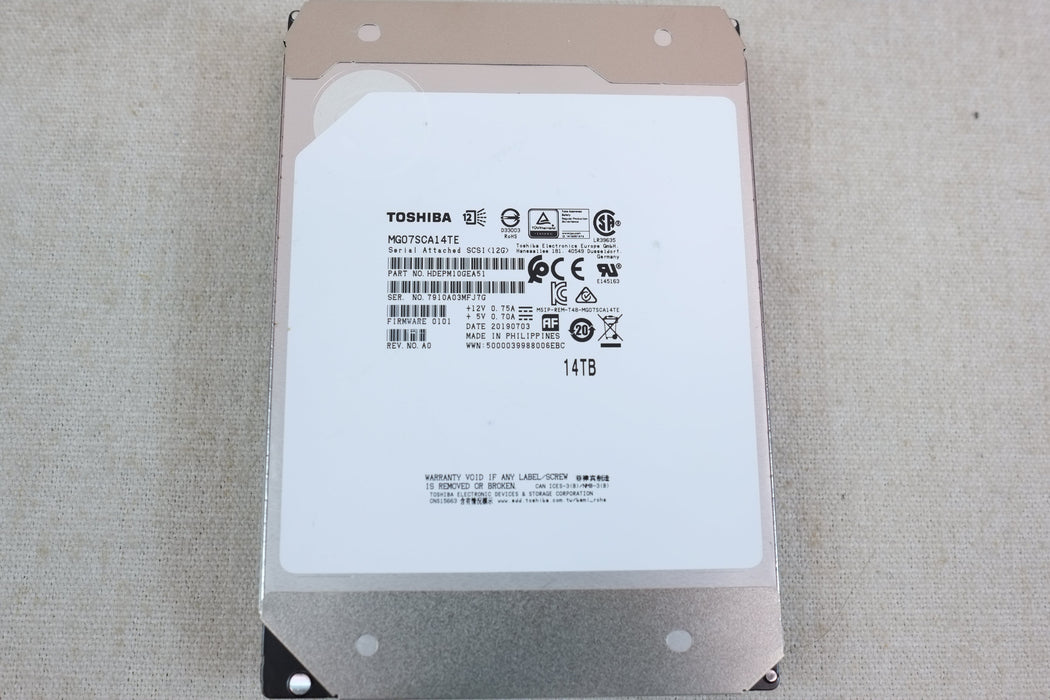 Toshiba HDEPM10GEA51 14TB 7.2k 12Gb/s 3.5” SAS 512e Hard Drive MG07SCA14TE