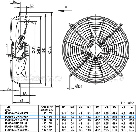 FL050-VDK.41.V5S ZIEHL-ABEGG Axial Fan 3~400V 0.74/0.53kW 1.3/0.90A 1350/1000rpm