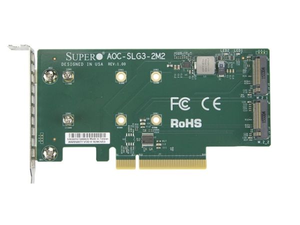 AOC-SLG3-2M2-O - Supermicro 2-Slots M.2 PCI-Express 3.0 x4 NVMe Low Profile Expansion Card