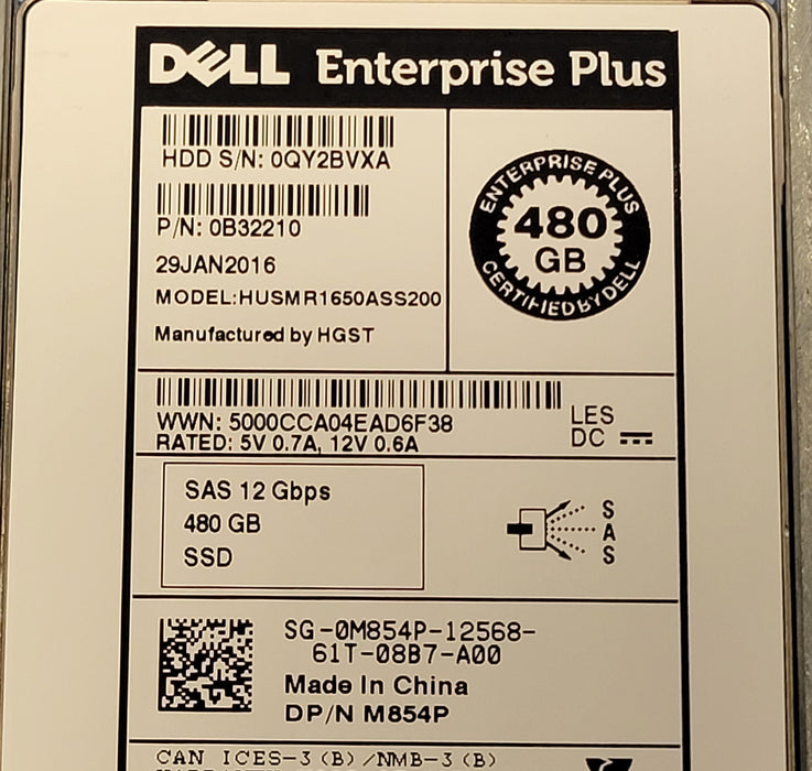 Dell Compellent M854P 480GB 12Gb/s 2.5” SAS SSD Solid State Drive 0B32210