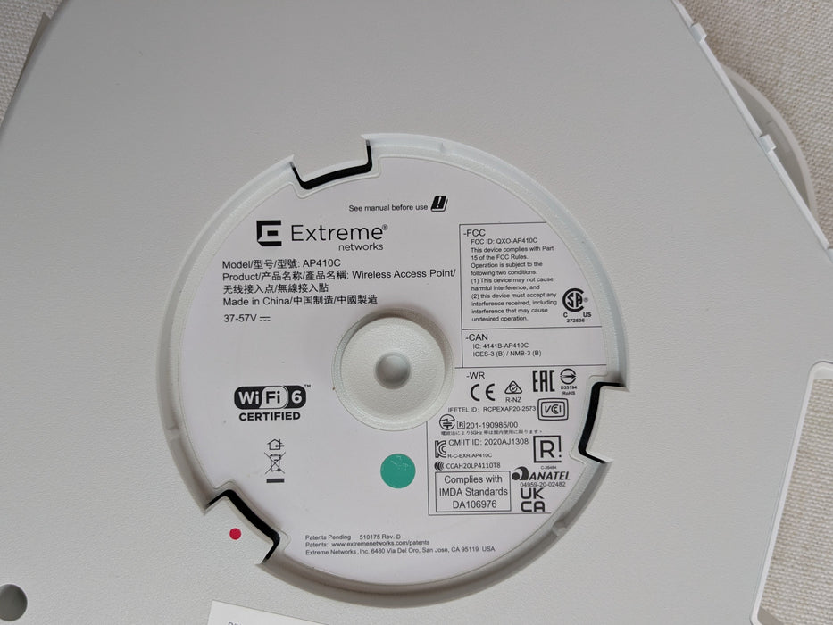Extreme Networks AP410C-FCC ExtremeCloud IQ: Indoor WiFi6 Access Point – No BRKT