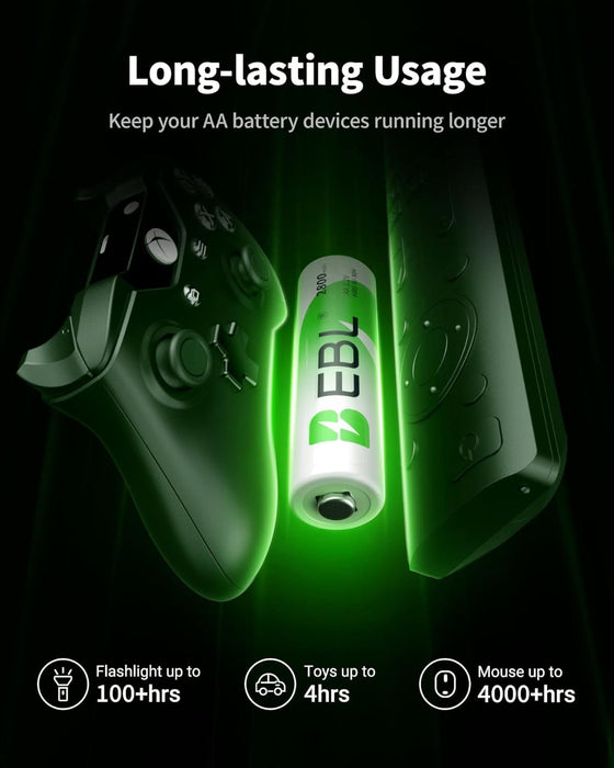 EBL 4 pack of 2800 mAh AA Rechargeable Batteries with Charger