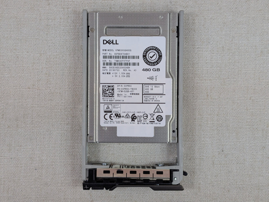 Dell 3PR5C 480GB 12Gb/s 2.5" SAS Mix Use SSD KPM5XVUG480G w/ 13G Tray