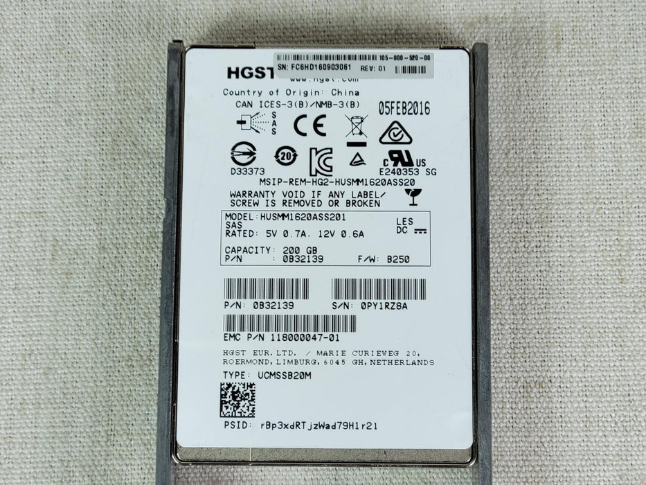 XtremIO – 200Gb 12GB/s SAS 2.5'' SSD for Controller – PN: 105-000-520