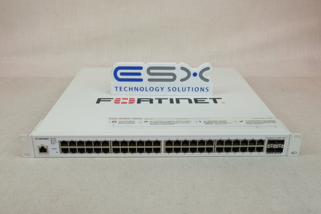 Fortinet FS-448D-POE 48 Port Gigabit PoE 4x 10GB SFP+ L2 Switch w/ Rack Ears