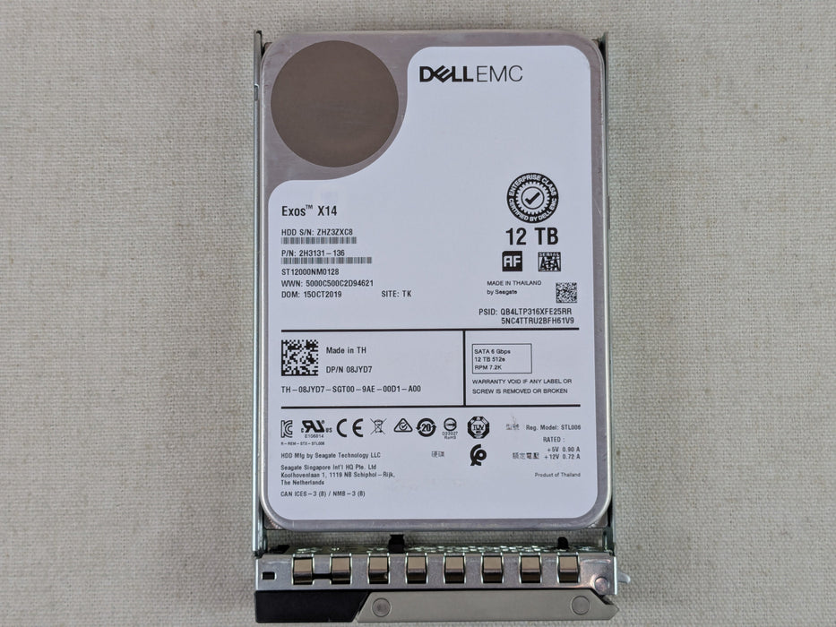 Dell 8JYD7 12TB 7.2k 6Gb/s 512e 3.5" SATA Hard Drive ST12000NM0128 w/ 14G Tray