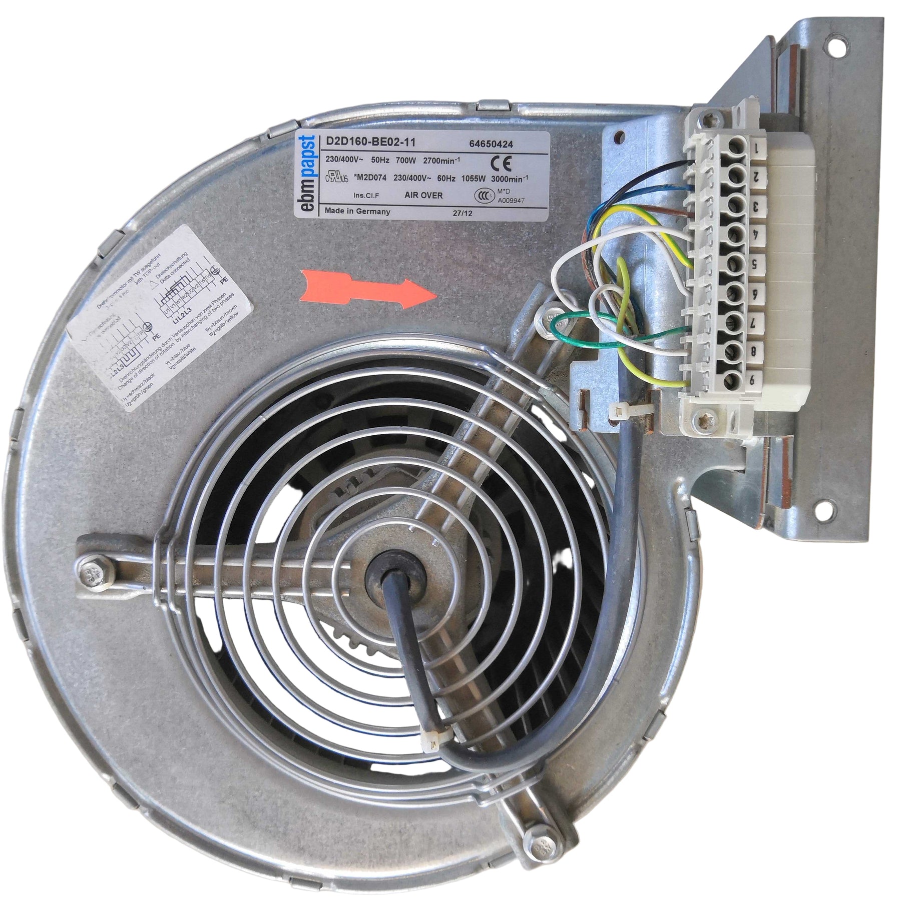 D2D160-BE02-11 Ebm-papst Blower Fan 700/1055W Dual Power | 2700/3000 RPM | 3~230/400V