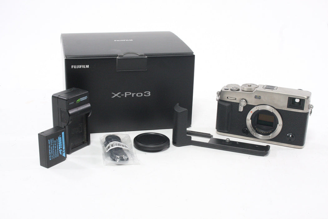 Fujifilm X-Pro3 Mirrorless Digital Camera with Titanium Grip Extender Shutter Count 1197