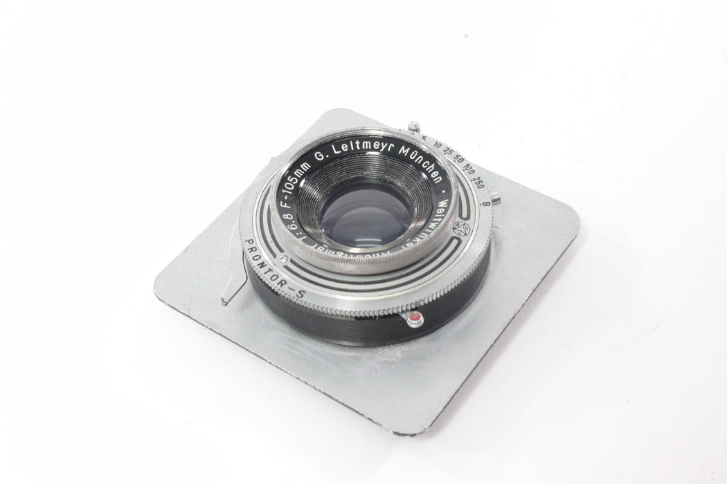 G. Leitmeyr Muchen Weitwinkel Anstigmat 105mm f/6.8 with Prontor-S Shutter on a 3x3 Lens Board AS-IS