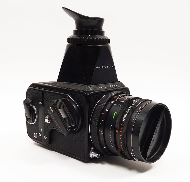 Hasselblad 500C/M Black with Planar 80mm f2.8 CF Lens-A12 Back and Chimney Finder