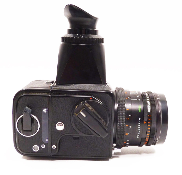 Hasselblad 500C/M Black with Planar 80mm f2.8 CF Lens-A12 Back and Chimney Finder