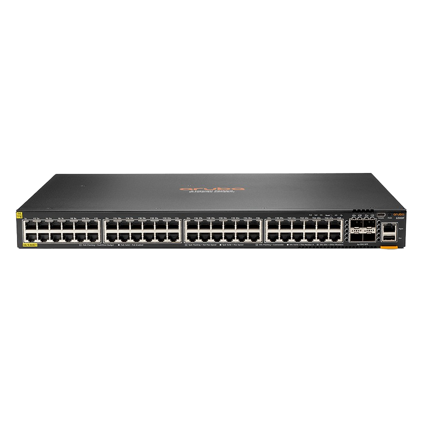 JL665A ARUBA CX 6300F 48-port 1GbE Class 4 PoE and 4-port SFP56 Switch - RENEW