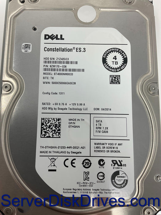 0THGNN Dell ES.3 4TB 7.2K 6Gb/s 128MB 3.5" SATA Hard Drive ST4000NM0033