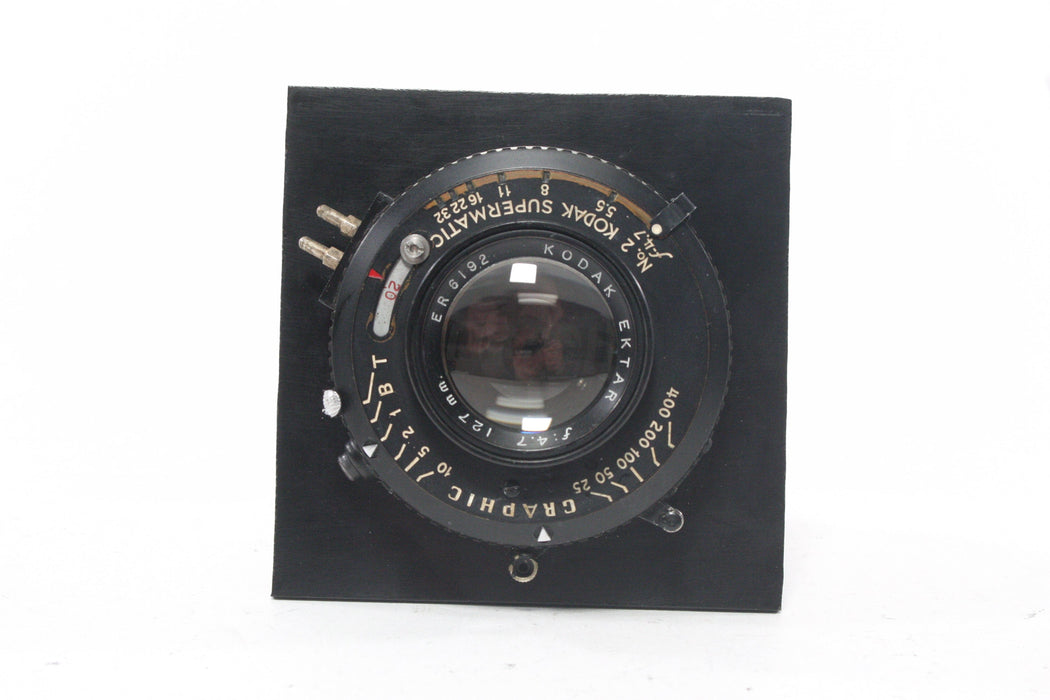 Kodak Ektar 127mm f/4.7 Lens with No. 2 Supermatic Shutter on 3.25x3.25 Lens Board