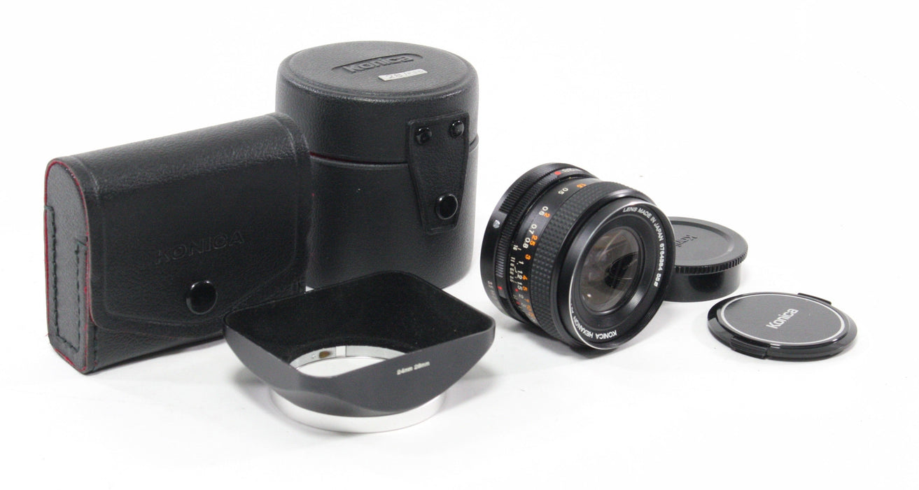 Konica 28mm f/3.5 Lens for Konica AR Mount with Hood and Case