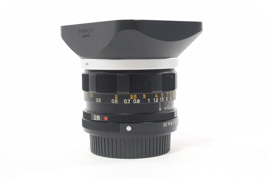 Konica Hexanon 28mm f/3.5 Lens with Hood for Konica AR Mount