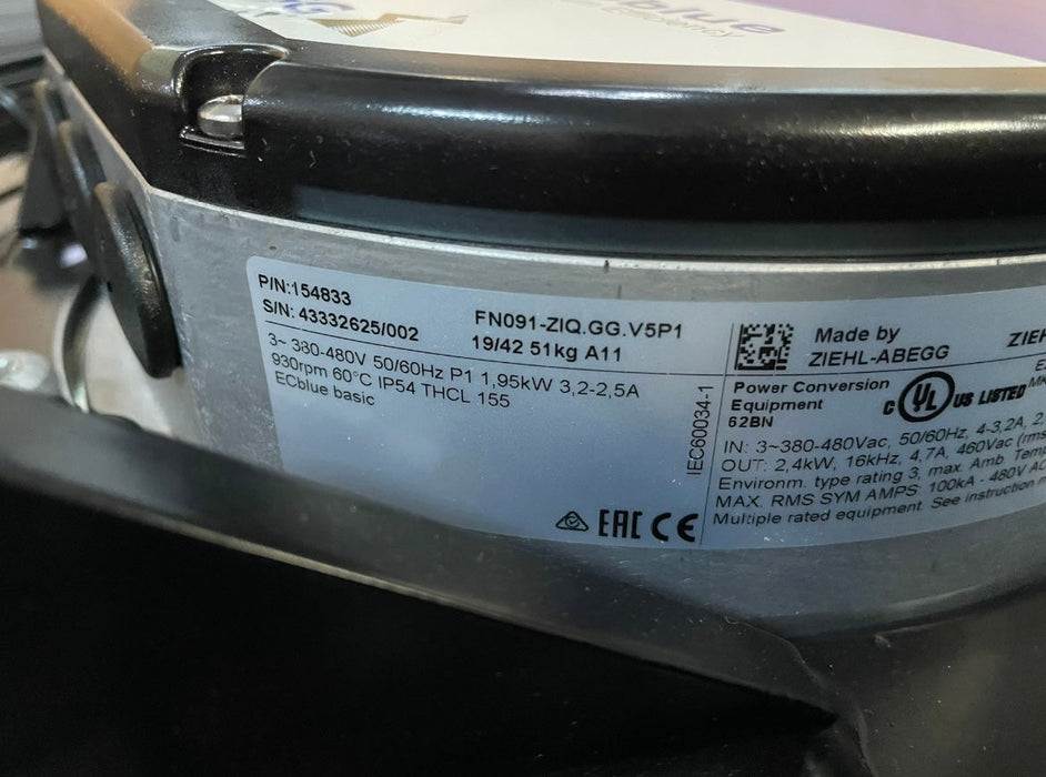 FN091-ZIQ.GG.V5P1  ZIEHL-ABEGG Axial Fan 1.95kW 3.2/2.5A