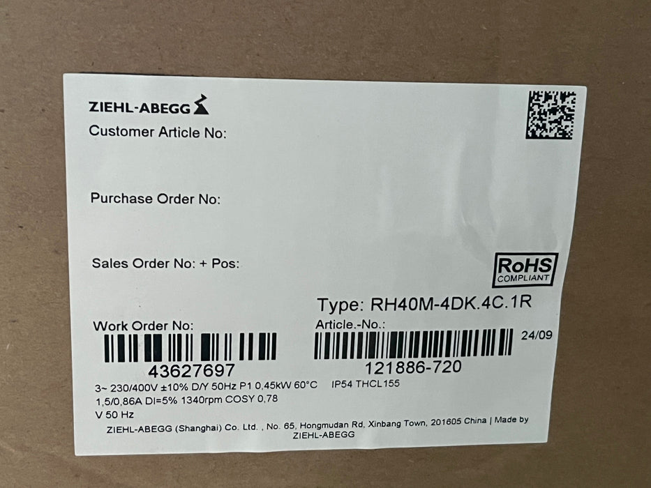 RH40M-4DK.4C.1R  ZIEHL-ABEGG centrifugal fan 3-230/400V 50HZ