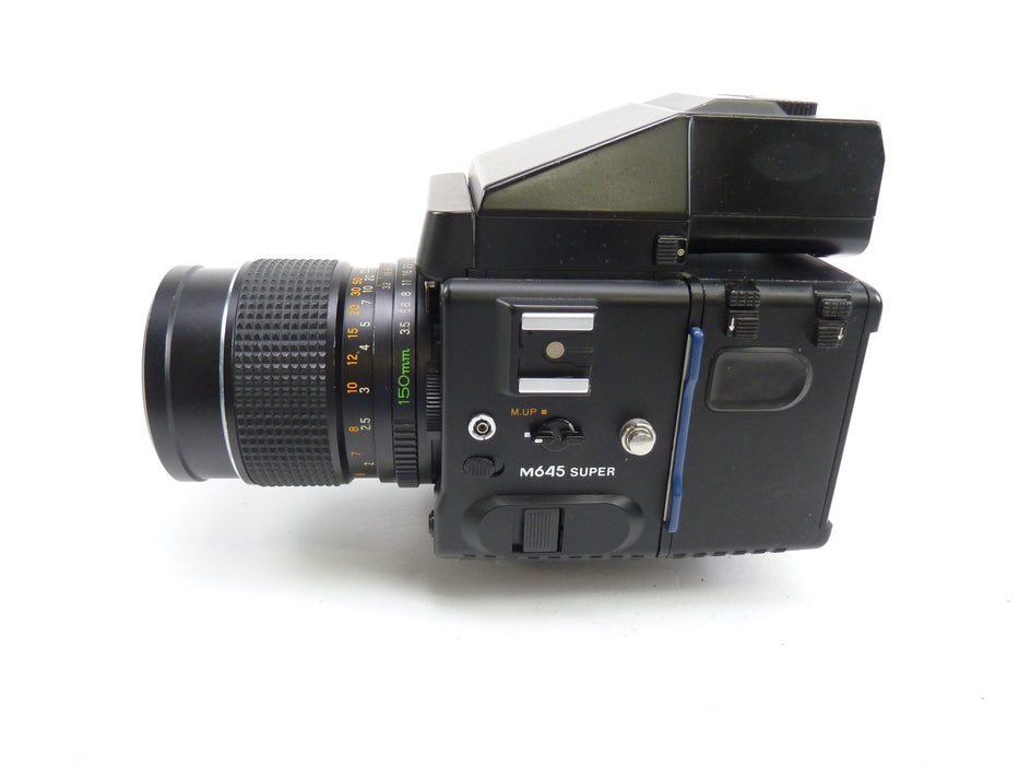 Mamiya 645 Super Kit with Prism Finder, Motor Drive, 120 Back,  & 150MM f3.5 C Lens