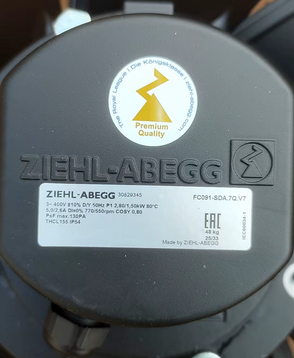 FC091-SDA.7Q.V7 ZIEHL-ABEGG Axial Fan | 3~400V | 770/550 RPM 2.8/1.5kW 5.0/2.6A