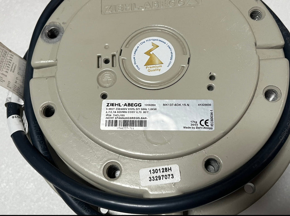 MK137-6DK.15.N ZIEHL-ABEGG Centrifugal Motor Fan 3~230/400V 1.0kW 2.7/4.7A 920rpm