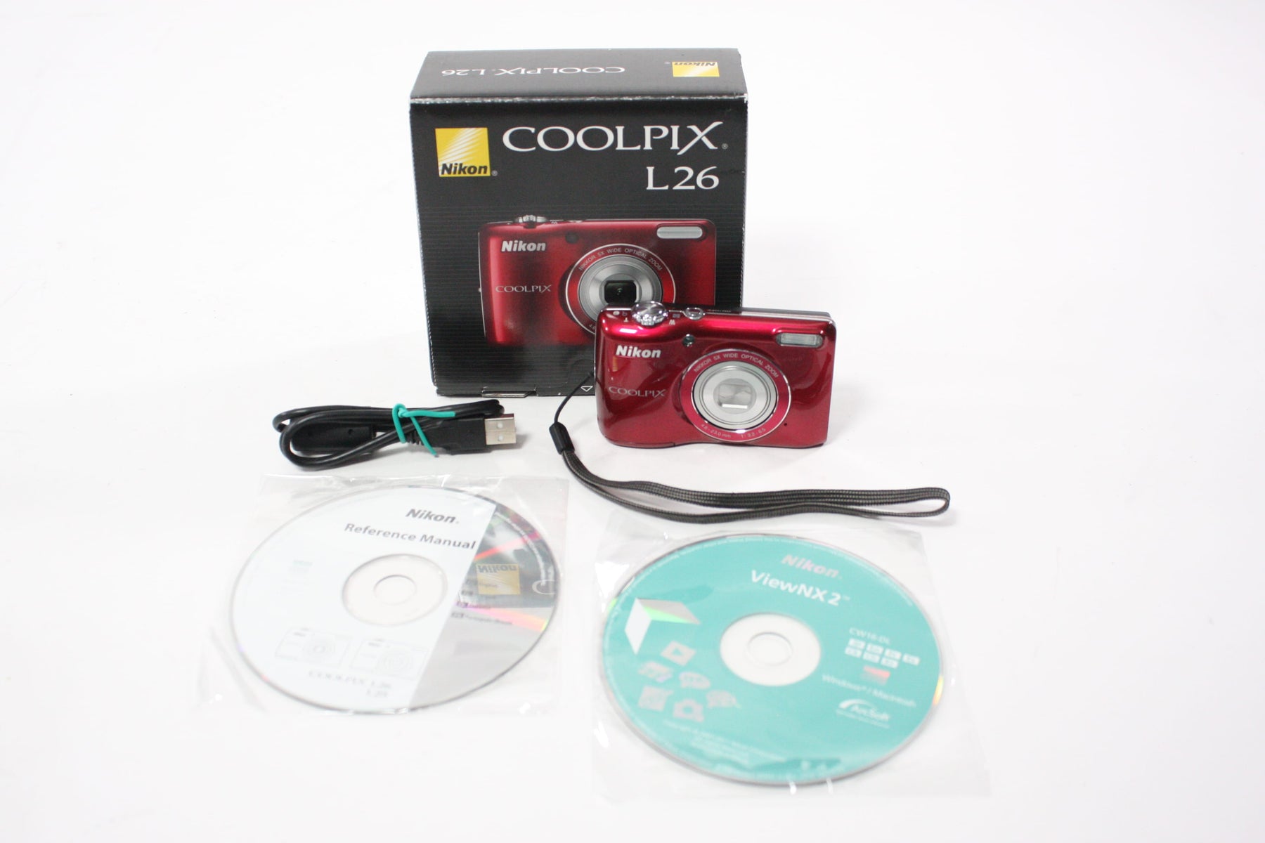 Nikon Coolpix L26 Digital Point and Shoot Camera 5x Zoom 16.1mp Red