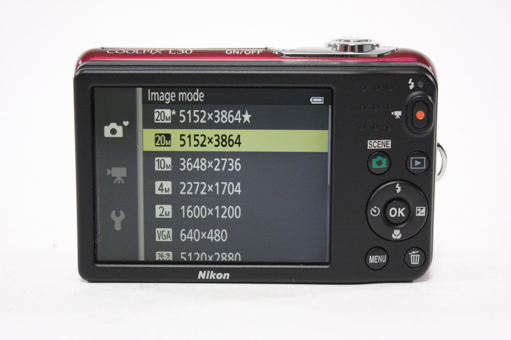 Nikon Coolpix L30 Digital Point and Shoot Camera 5x Zoom 20.1mp (Red)