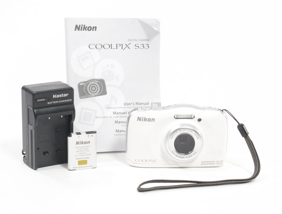 Nikon Coolpix S33 Waterproof Digital Camera (White)