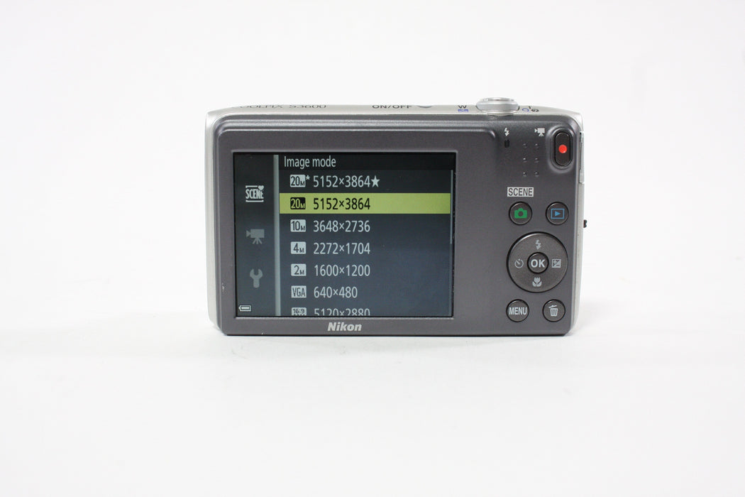 Nikon Coolpix S3600 Digital Camera 8x Zoom 20.1mp (Silver)