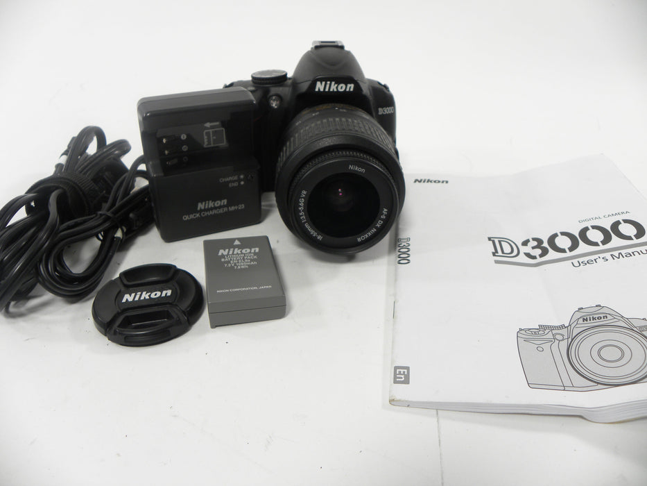 Nikon D3000 10.2mp Digital SLR w/AF-S 18-55 DX VR Shutter Ct. 1,216