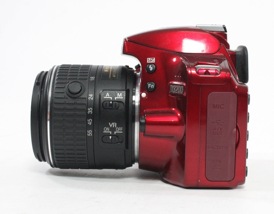 Nikon D3200 DSLR with 18-55 f/3.5-5.6 GVRII Lens with Shutter Count 3,531 (Red)