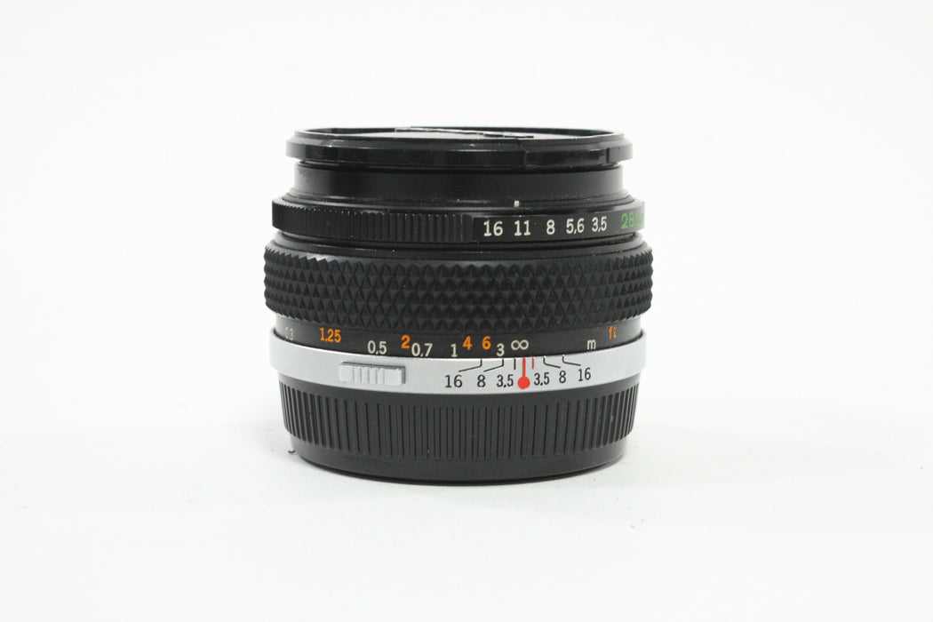 Olympus 28mm f/3.5 Auto-W G. Zuiko Lens for OM Mount with Case and Hood