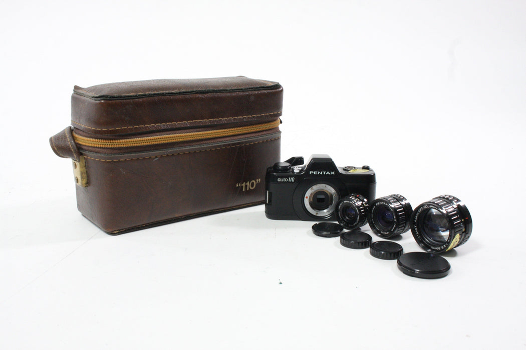 Pentax Auto 110 Kit with 24mm , 18mm, and 50mm Lens. Inc. Case