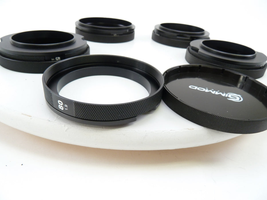 Simmod hoods with caps for 5 Mamiya Lenses