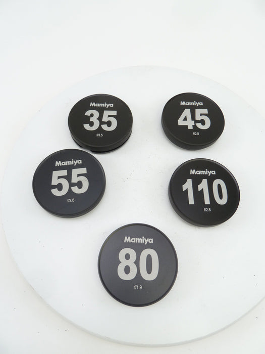 Simmod hoods with caps for 5 Mamiya Lenses