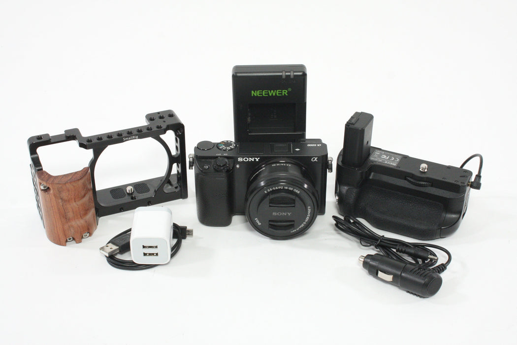 Sony a6000 w/16-60mm F3.5-5.6 Lens + SmallRig Cage and Battery Grip - Shutter Count 7307